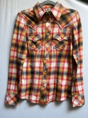 True Religion plaid pearl snap button shirt Sz XS